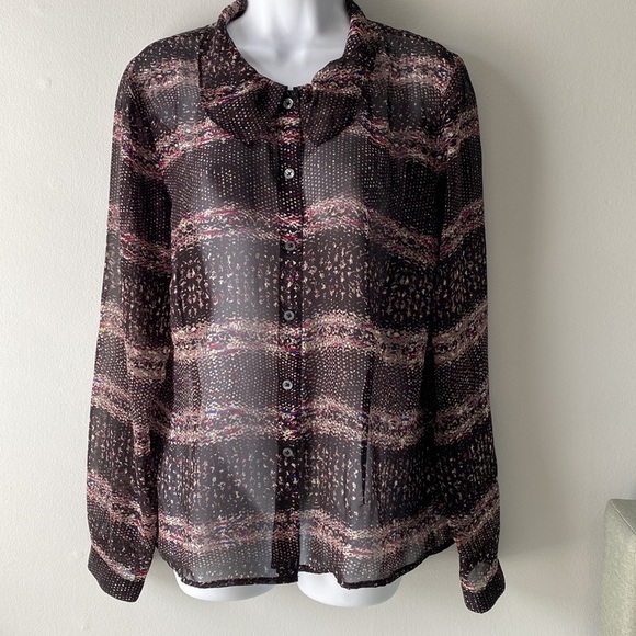 CAbi Paris Black Sheer Print Blouse #3249 L - Picture 1 of 10